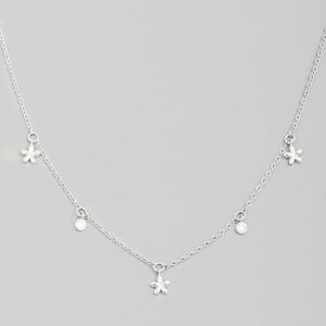 Flower and CZ Charms Necklace- silver dainty